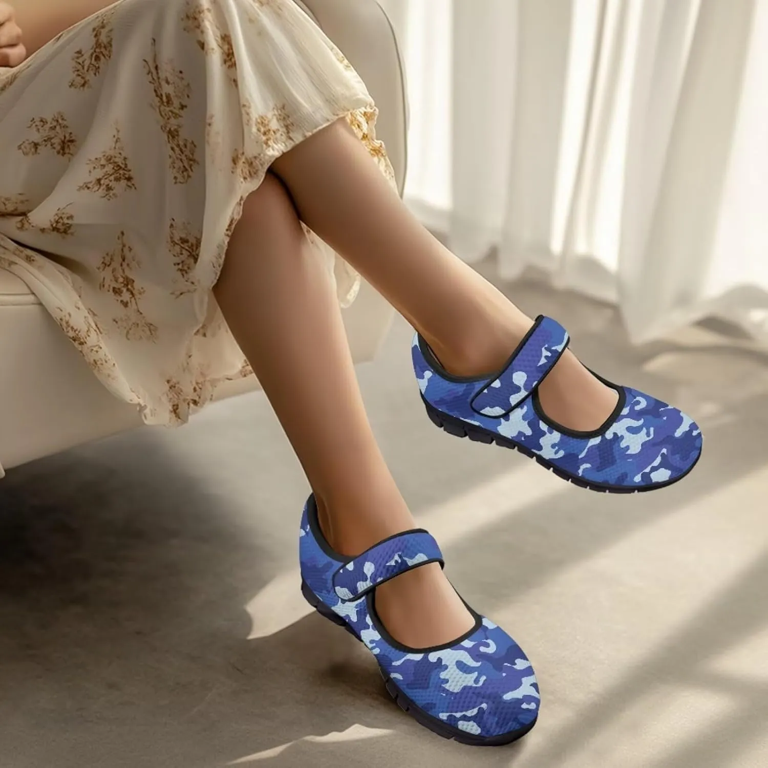 Howilath Camouflage Women's Ballet Flats Round Toe Mary Jane Shoes Single Buckle Flats Shoes Casual Flats Shoes
