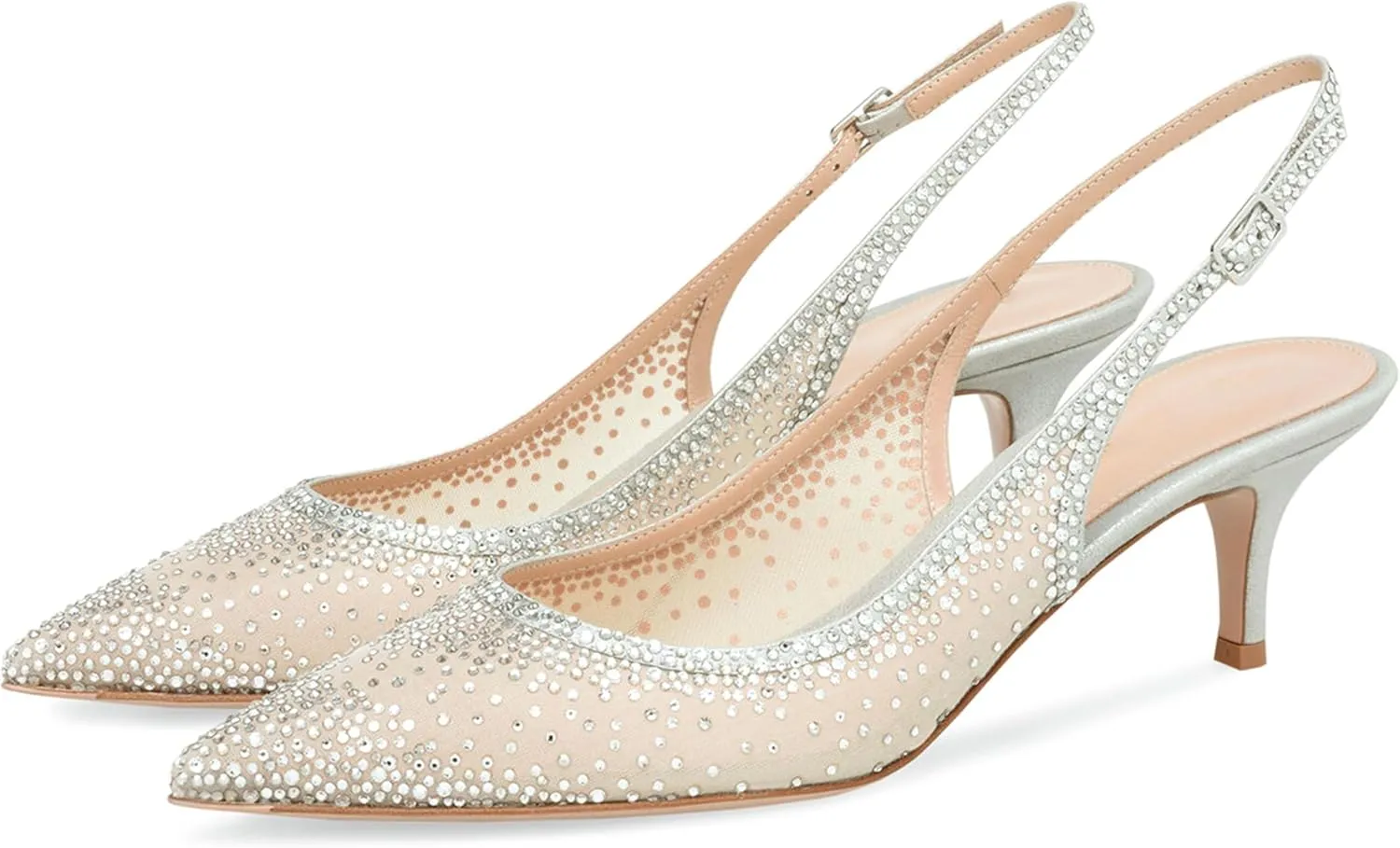 iadore Women Fashion Low Kitten Heel Pumps Sexy Rhinestone Splicing Mesh Suede Slingback Shoes Classic Wedding Party Pumps Size 5-12 US