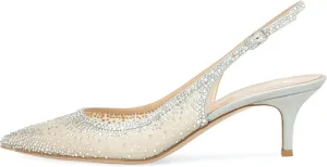 iadore Women Fashion Low Kitten Heel Pumps Sexy Rhinestone Splicing Mesh Suede Slingback Shoes Classic Wedding Party Pumps Size 5-12 US