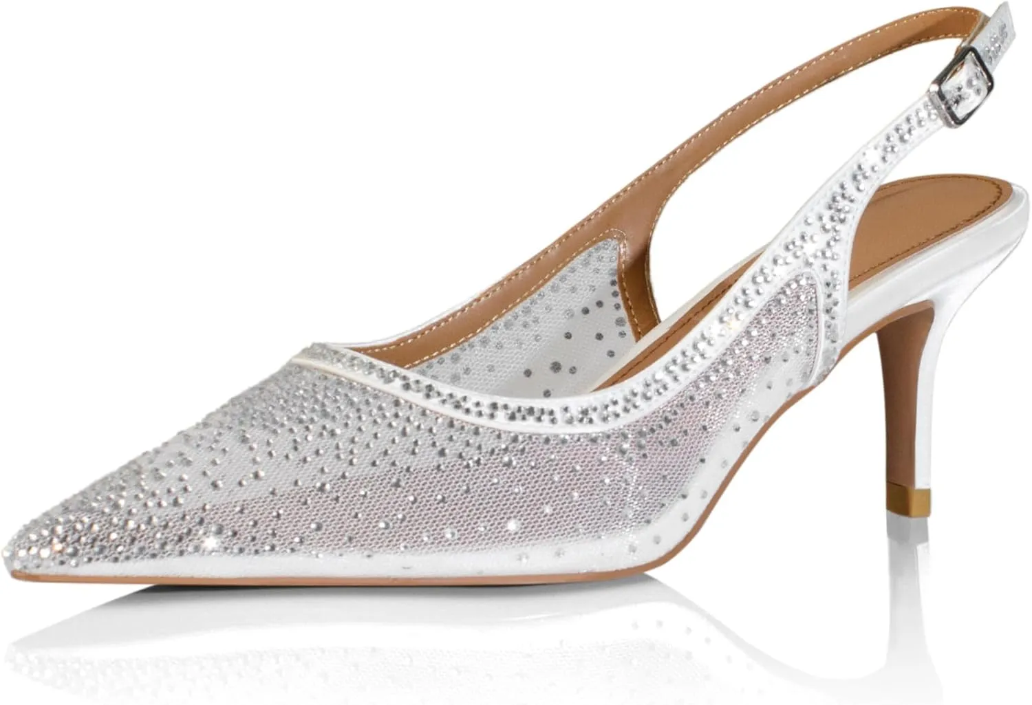 iadore Women Fashion Low Kitten Heel Pumps Sexy Rhinestone Splicing Mesh Suede Slingback Shoes Classic Wedding Party Pumps Size 5-12 US