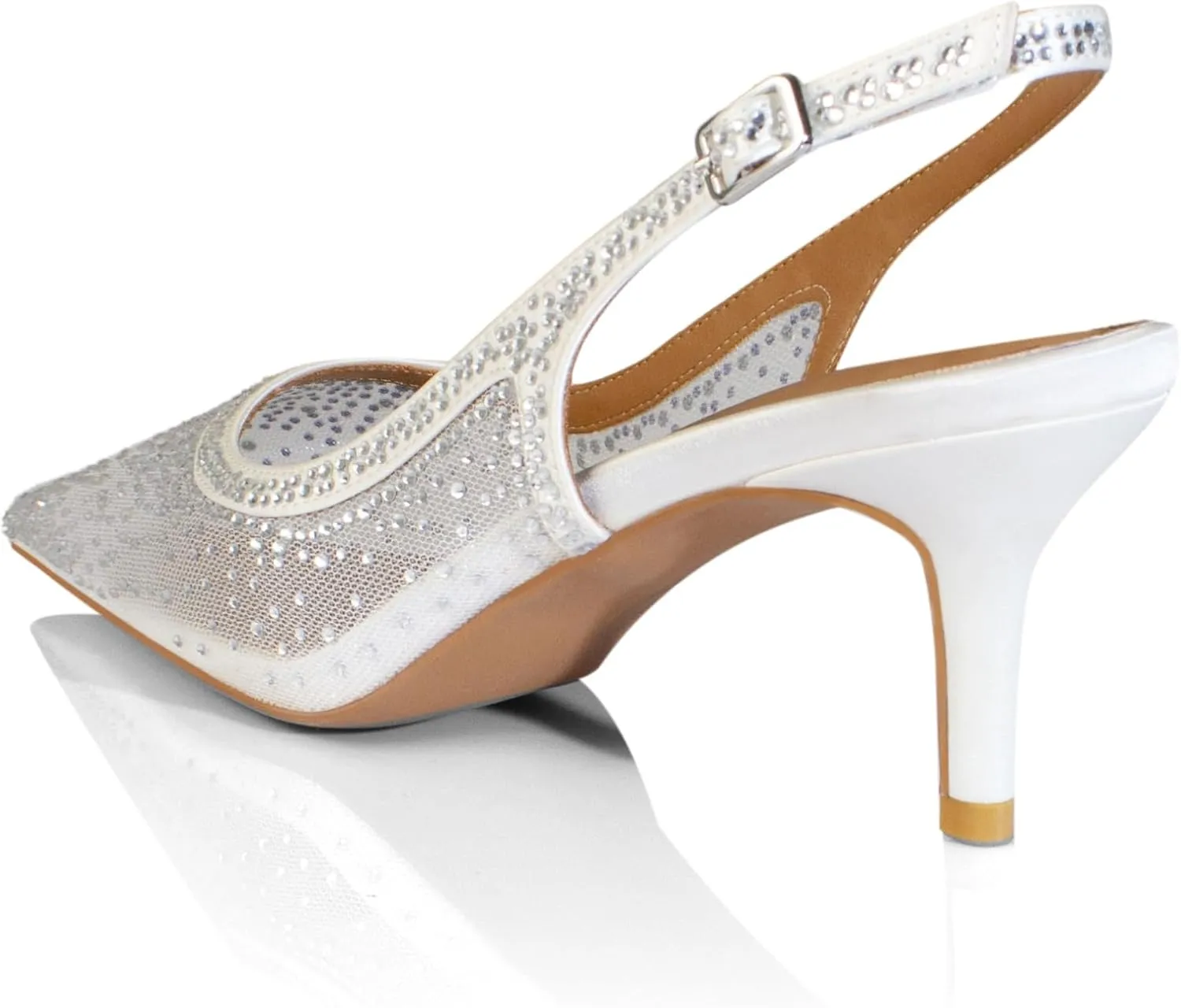 iadore Women Fashion Low Kitten Heel Pumps Sexy Rhinestone Splicing Mesh Suede Slingback Shoes Classic Wedding Party Pumps Size 5-12 US