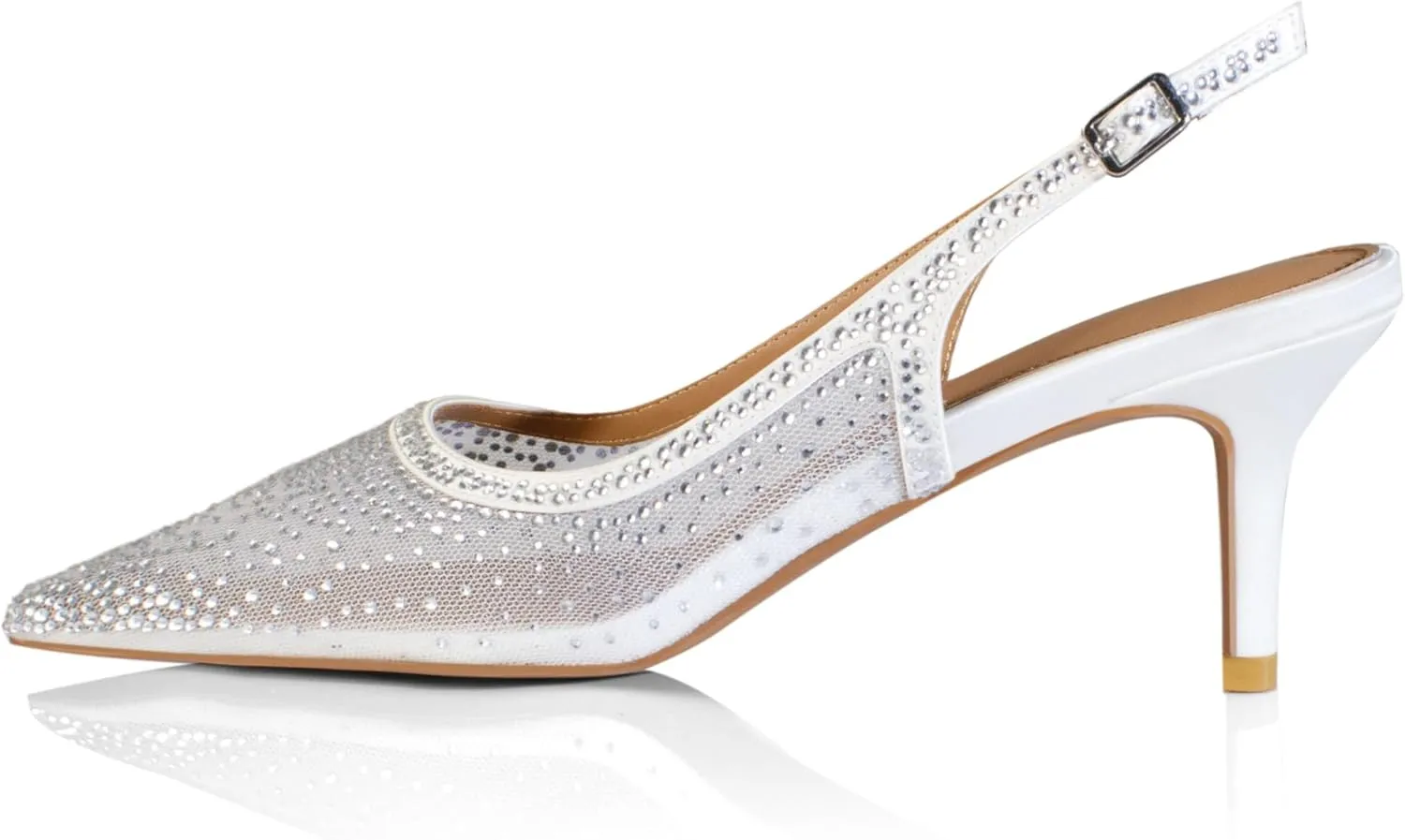 iadore Women Fashion Low Kitten Heel Pumps Sexy Rhinestone Splicing Mesh Suede Slingback Shoes Classic Wedding Party Pumps Size 5-12 US