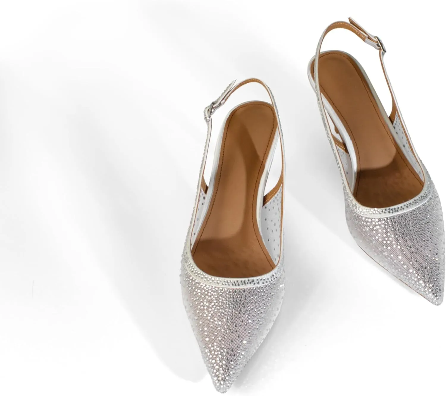 iadore Women Fashion Low Kitten Heel Pumps Sexy Rhinestone Splicing Mesh Suede Slingback Shoes Classic Wedding Party Pumps Size 5-12 US