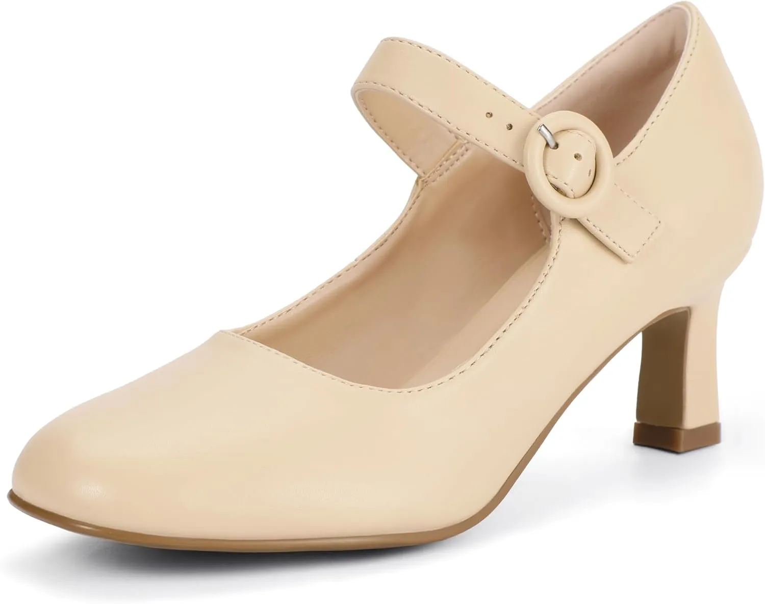 IDIFU IN3 Mary Jane Shoes Women's Closed Round Toe Low Short Small Heels Dressy Heeled Dress Shoes for Women Bride Ladies Wedding Work Comfortable Trendy Pumps with Round Buckle