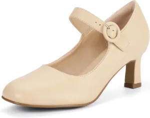 IDIFU IN3 Mary Jane Shoes Women's Closed Round Toe Low Short Small Heels Dressy Heeled Dress Shoes for Women Bride Ladies Wedding Work Comfortable Trendy Pumps with Round Buckle