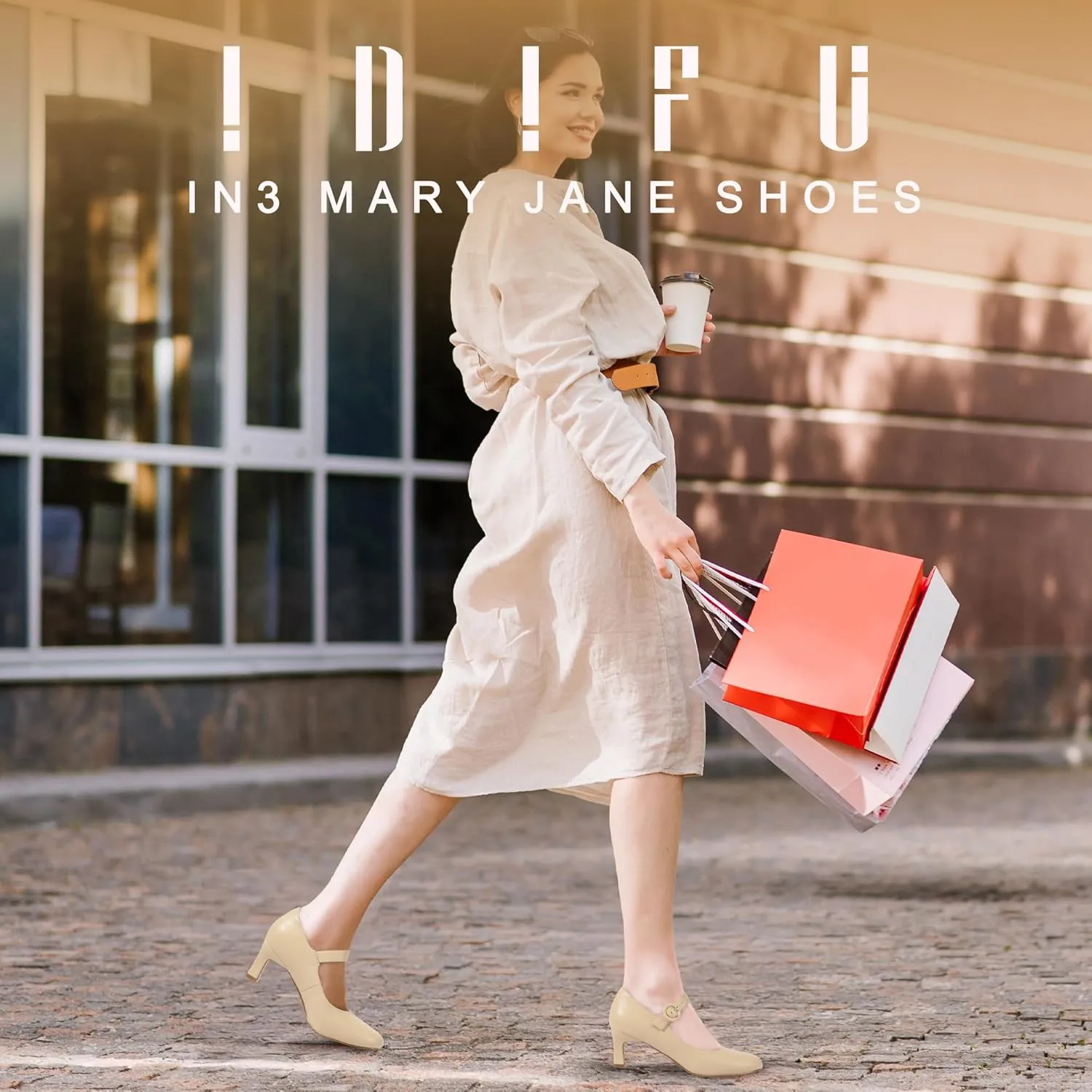 IDIFU IN3 Mary Jane Shoes Women's Closed Round Toe Low Short Small Heels Dressy Heeled Dress Shoes for Women Bride Ladies Wedding Work Comfortable Trendy Pumps with Round Buckle