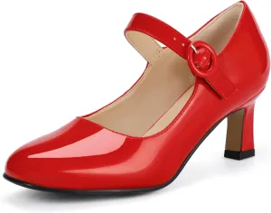 IDIFU IN3 Mary Jane Shoes Women's Closed Round Toe Low Short Small Heels Dressy Heeled Dress Shoes for Women Bride Ladies Wedding Work Comfortable Trendy Pumps with Round Buckle