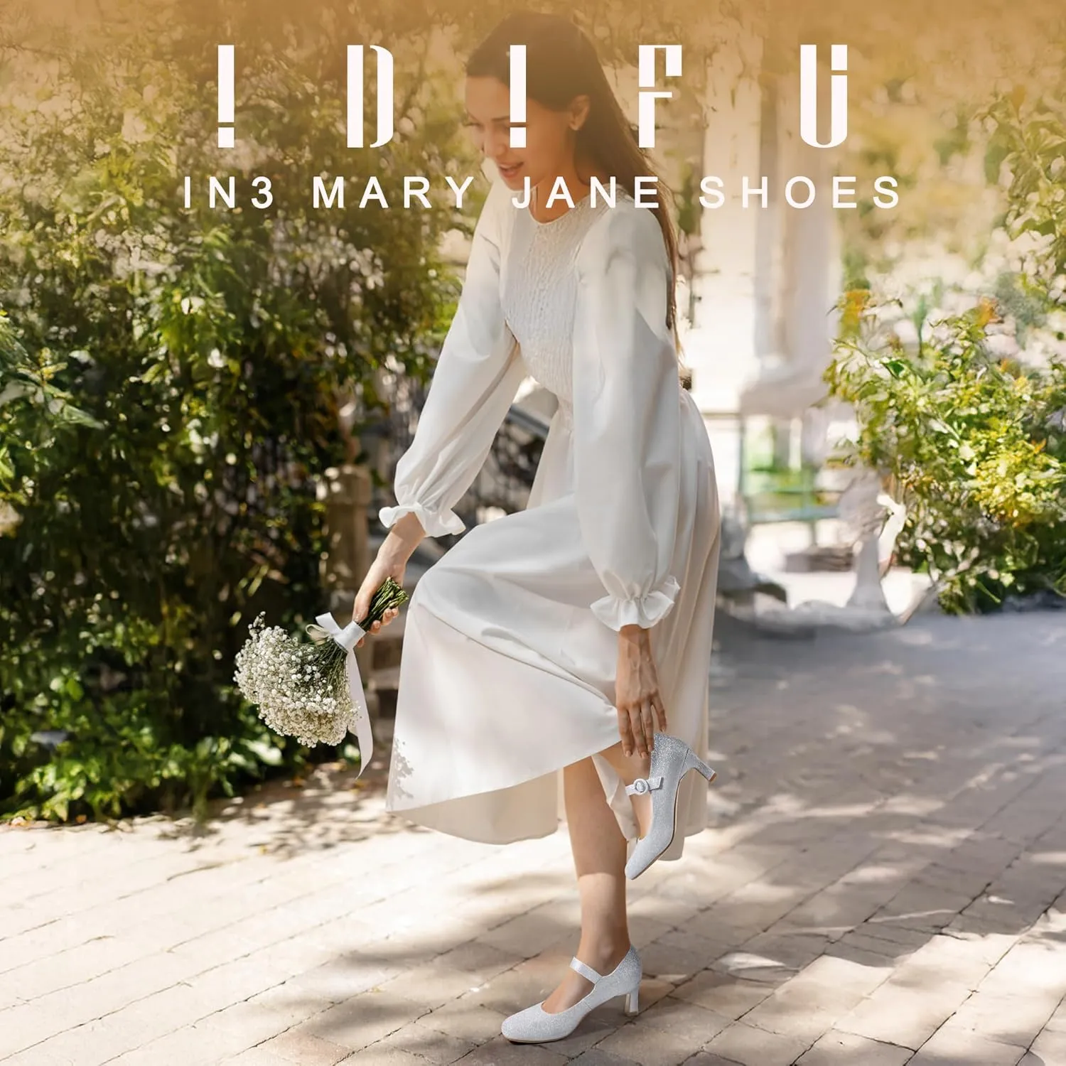 IDIFU IN3 Mary Jane Shoes Women's Closed Round Toe Low Short Small Heels Dressy Heeled Dress Shoes for Women Bride Ladies Wedding Work Comfortable Trendy Pumps with Round Buckle