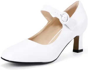 IDIFU IN3 Mary Jane Shoes Women's Closed Round Toe Low Short Small Heels Dressy Heeled Dress Shoes for Women Bride Ladies Wedding Work Comfortable Trendy Pumps with Round Buckle