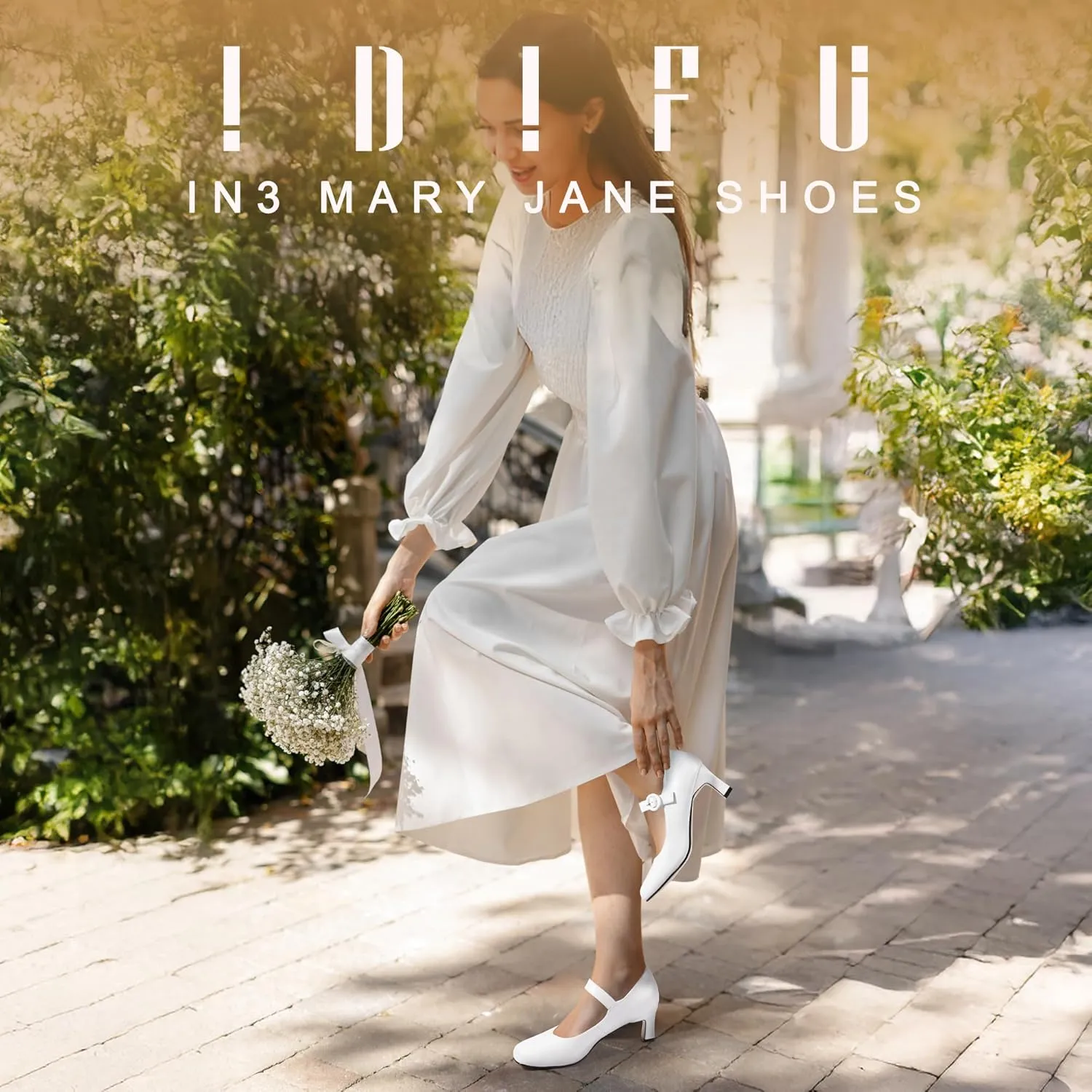 IDIFU IN3 Mary Jane Shoes Women's Closed Round Toe Low Short Small Heels Dressy Heeled Dress Shoes for Women Bride Ladies Wedding Work Comfortable Trendy Pumps with Round Buckle