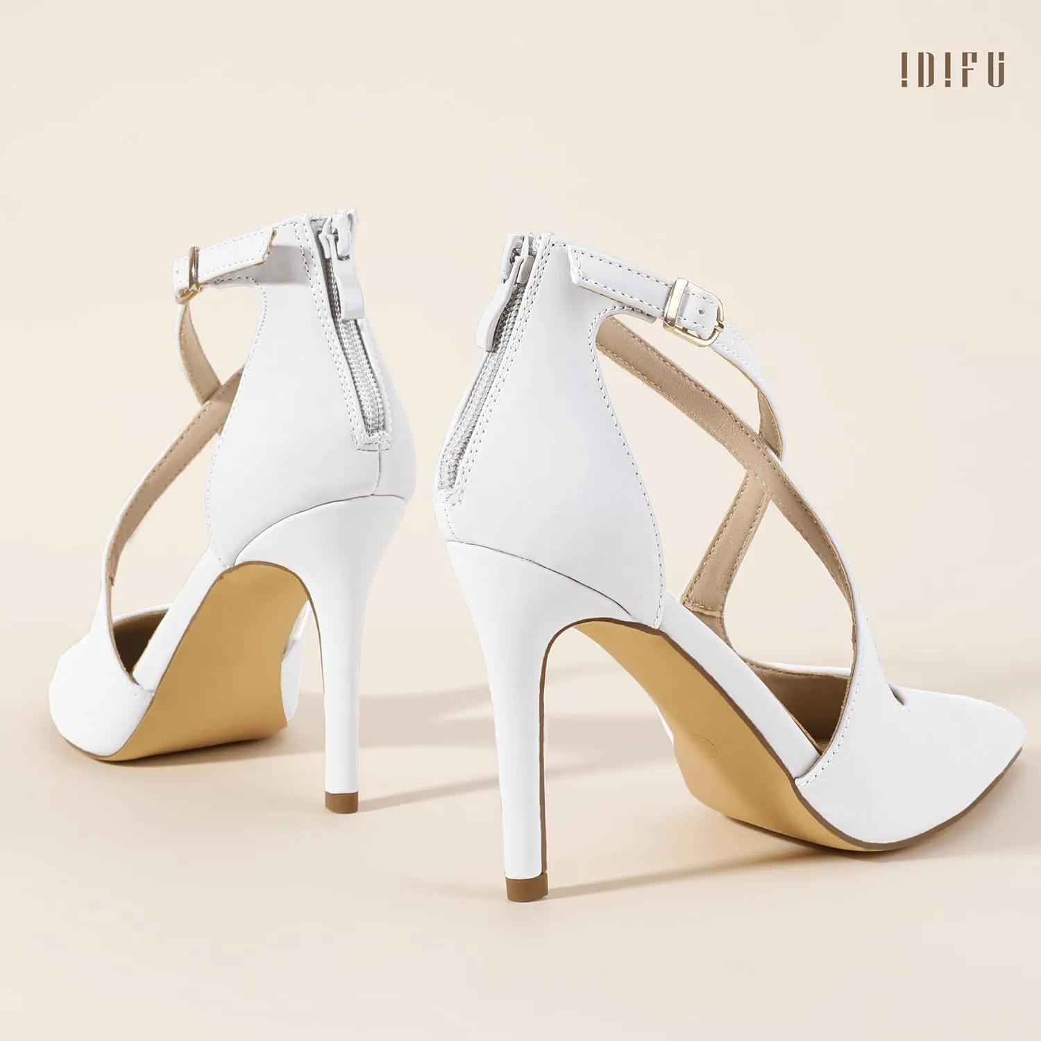 IDIFU IN4 Women's Pumps Closed Toe Stiletto Heels Strappy Wedding Bridal Office Homecoming Work Prom Dress Shoes Bride Comfortable Dressy Formal Pointed Toe Zip