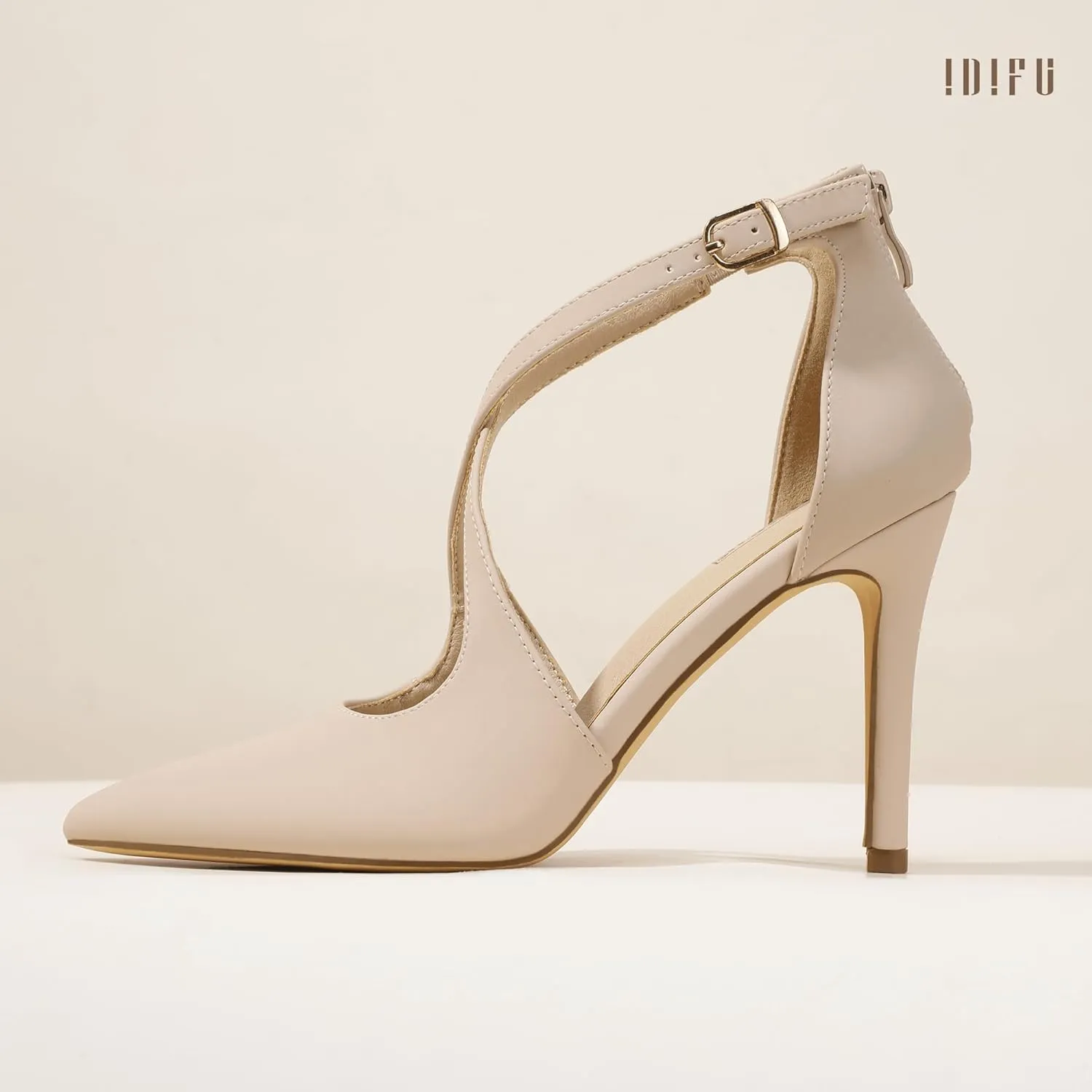 IDIFU IN4 Women's Pumps Closed Toe Stiletto Heels Strappy Wedding Bridal Office Homecoming Work Prom Dress Shoes Bride Comfortable Dressy Formal Pointed Toe Zip