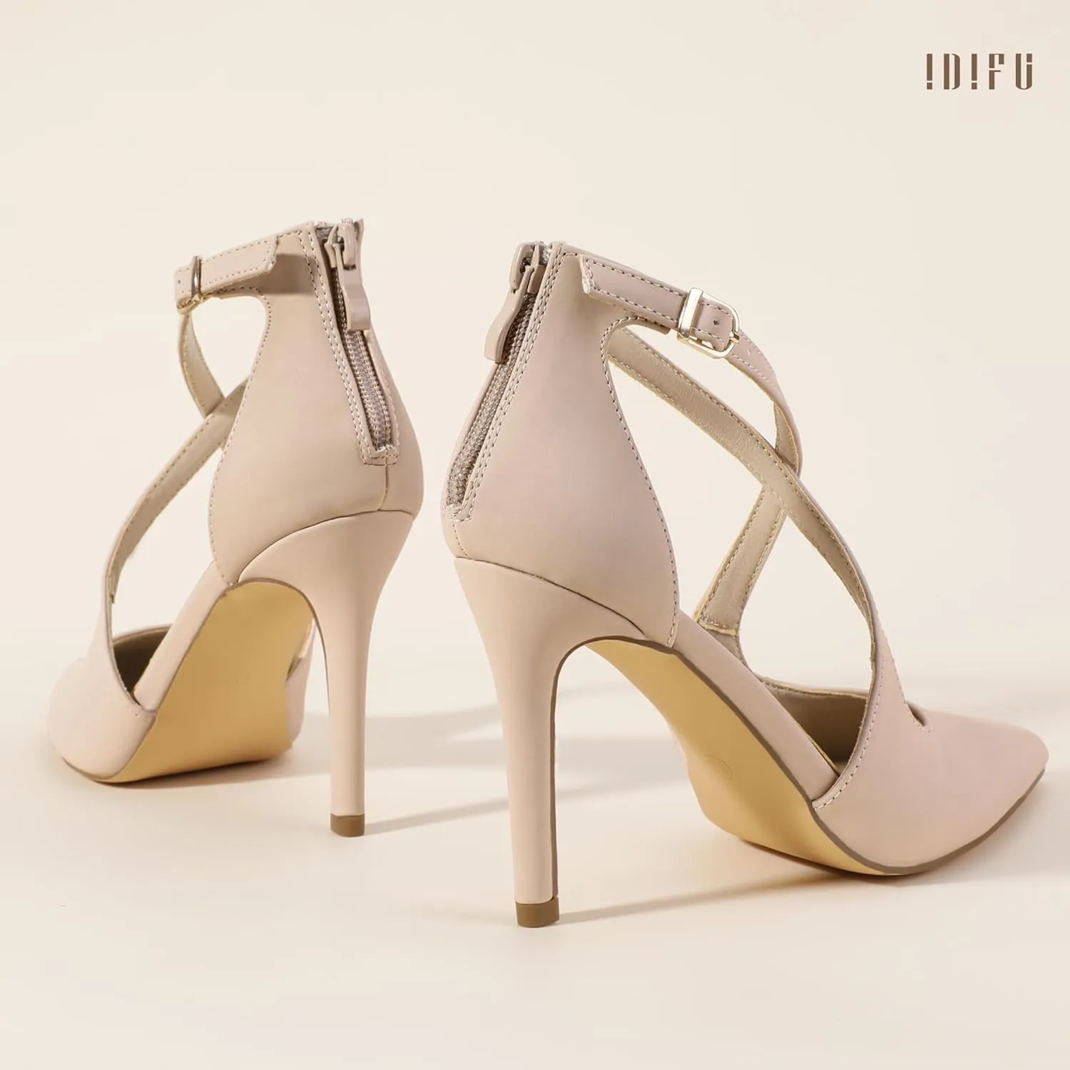 IDIFU IN4 Women's Pumps Closed Toe Stiletto Heels Strappy Wedding Bridal Office Homecoming Work Prom Dress Shoes Bride Comfortable Dressy Formal Pointed Toe Zip