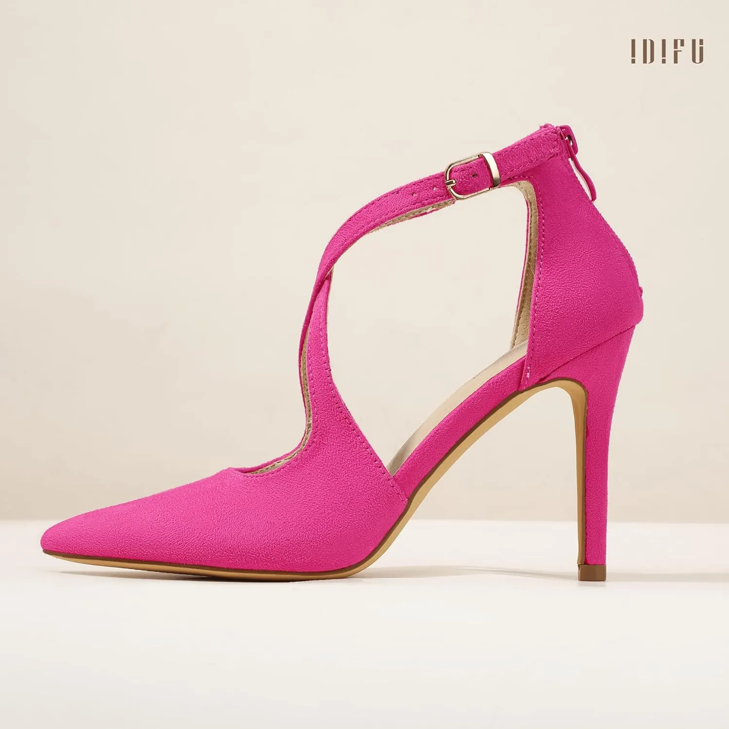 IDIFU IN4 Women's Pumps Closed Toe Stiletto Heels Strappy Wedding Bridal Office Homecoming Work Prom Dress Shoes Bride Comfortable Dressy Formal Pointed Toe Zip