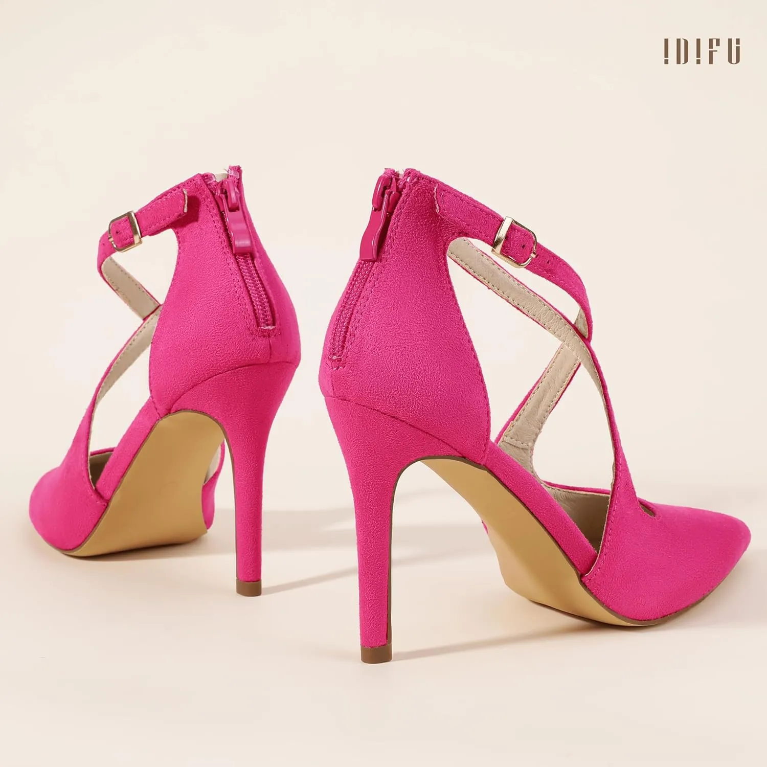 IDIFU IN4 Women's Pumps Closed Toe Stiletto Heels Strappy Wedding Bridal Office Homecoming Work Prom Dress Shoes Bride Comfortable Dressy Formal Pointed Toe Zip