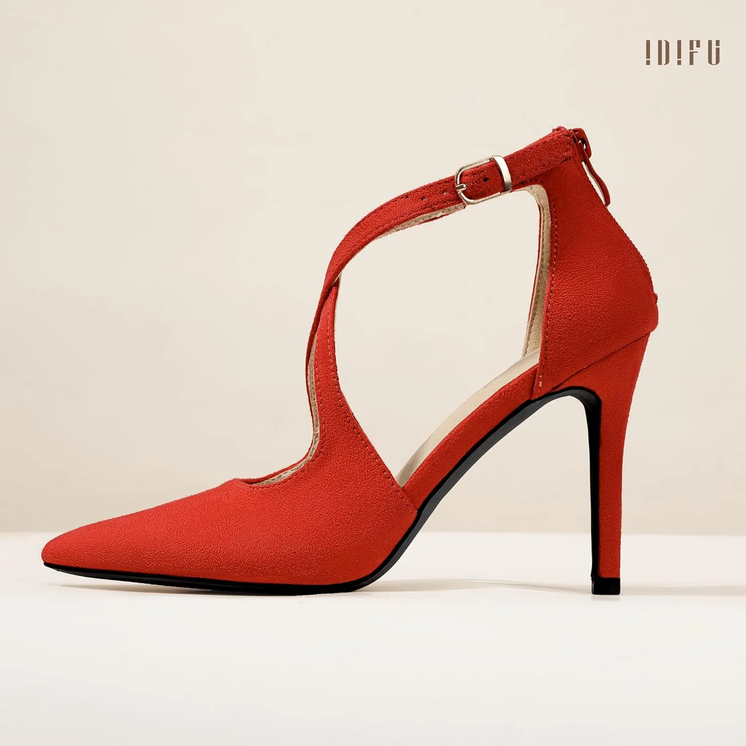 IDIFU IN4 Women's Pumps Closed Toe Stiletto Heels Strappy Wedding Bridal Office Homecoming Work Prom Dress Shoes Bride Comfortable Dressy Formal Pointed Toe Zip