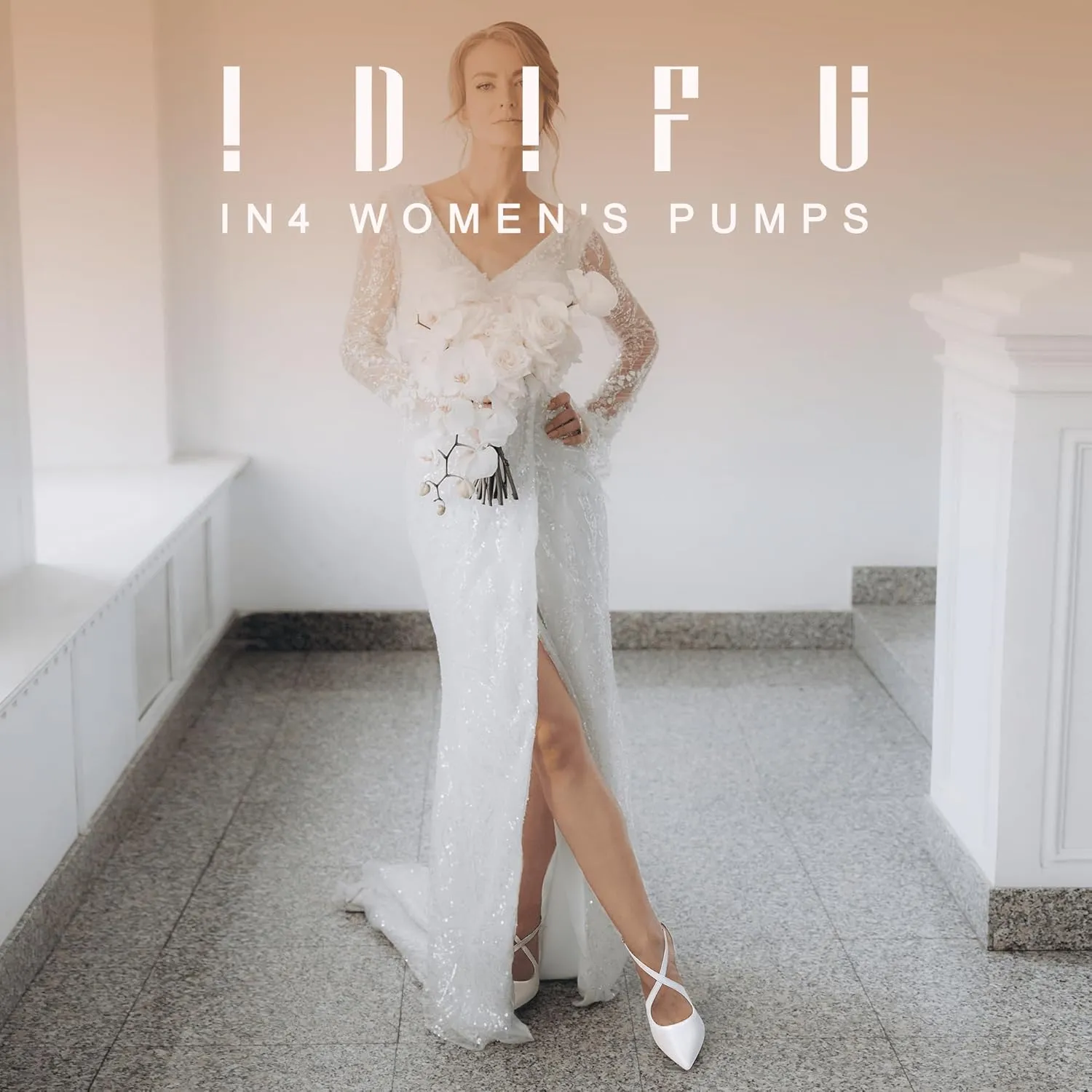 IDIFU IN4 Women's Pumps Closed Toe Stiletto Heels Strappy Wedding Bridal Office Homecoming Work Prom Dress Shoes Bride Comfortable Dressy Formal Pointed Toe Zip