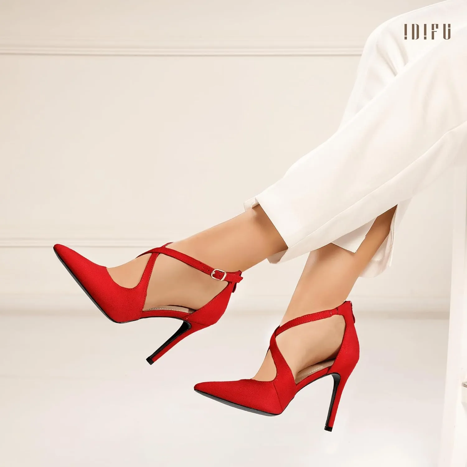 IDIFU IN4 Women's Pumps Closed Toe Stiletto Heels Strappy Wedding Bridal Office Homecoming Work Prom Dress Shoes Bride Comfortable Dressy Formal Pointed Toe Zip