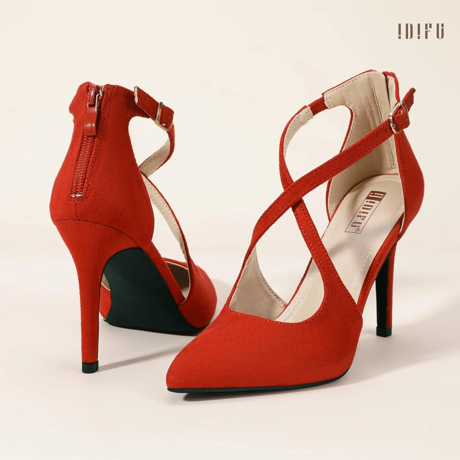 IDIFU IN4 Women's Pumps Closed Toe Stiletto Heels Strappy Wedding Bridal Office Homecoming Work Prom Dress Shoes Bride Comfortable Dressy Formal Pointed Toe Zip