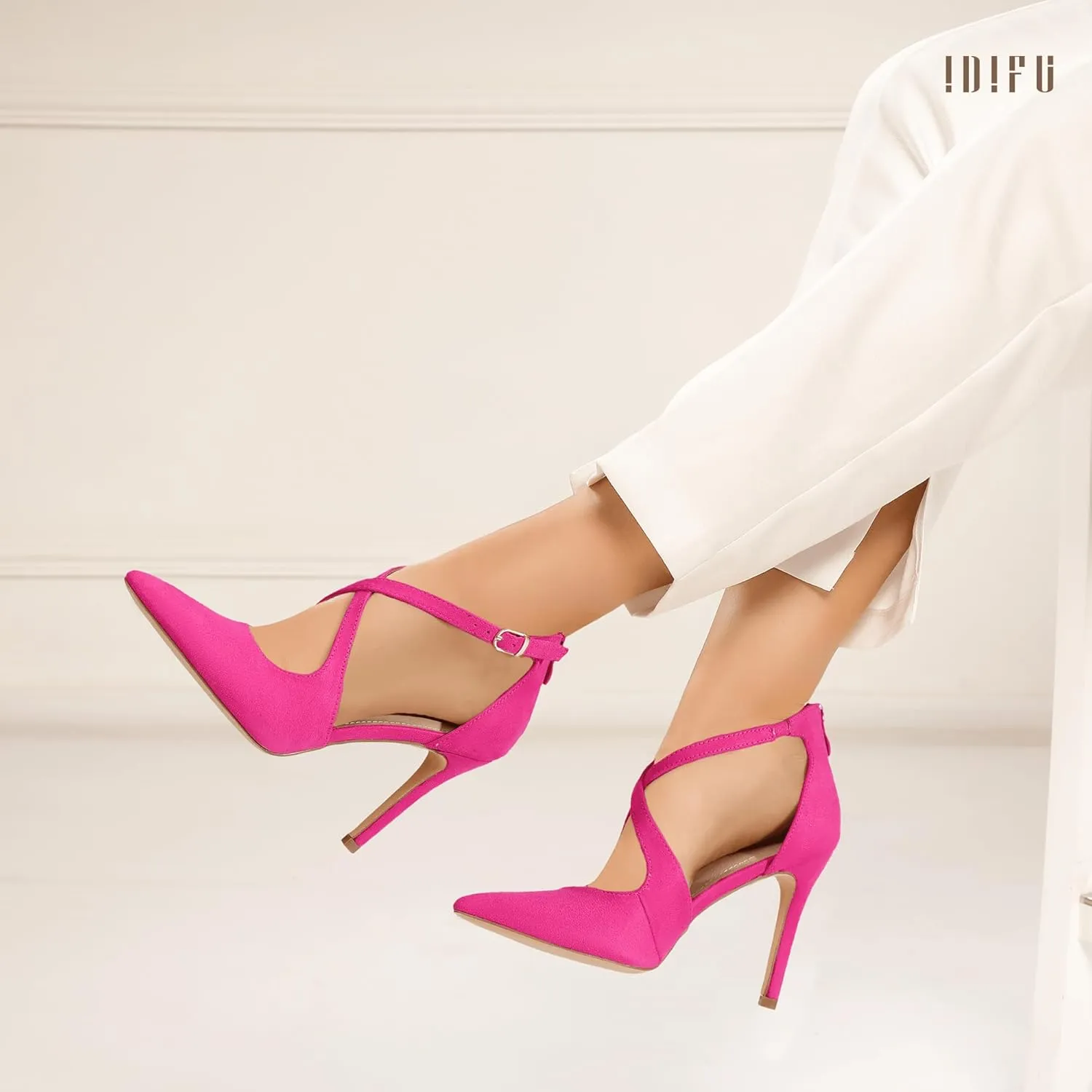 IDIFU IN4 Women's Pumps Closed Toe Stiletto Heels Strappy Wedding Bridal Office Homecoming Work Prom Dress Shoes Bride Comfortable Dressy Formal Pointed Toe Zip