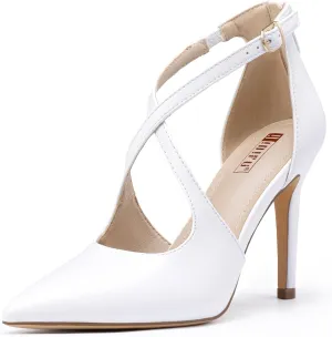 IDIFU IN4 Women's Pumps Closed Toe Stiletto Heels Strappy Wedding Bridal Office Homecoming Work Prom Dress Shoes Bride Comfortable Dressy Formal Pointed Toe Zip