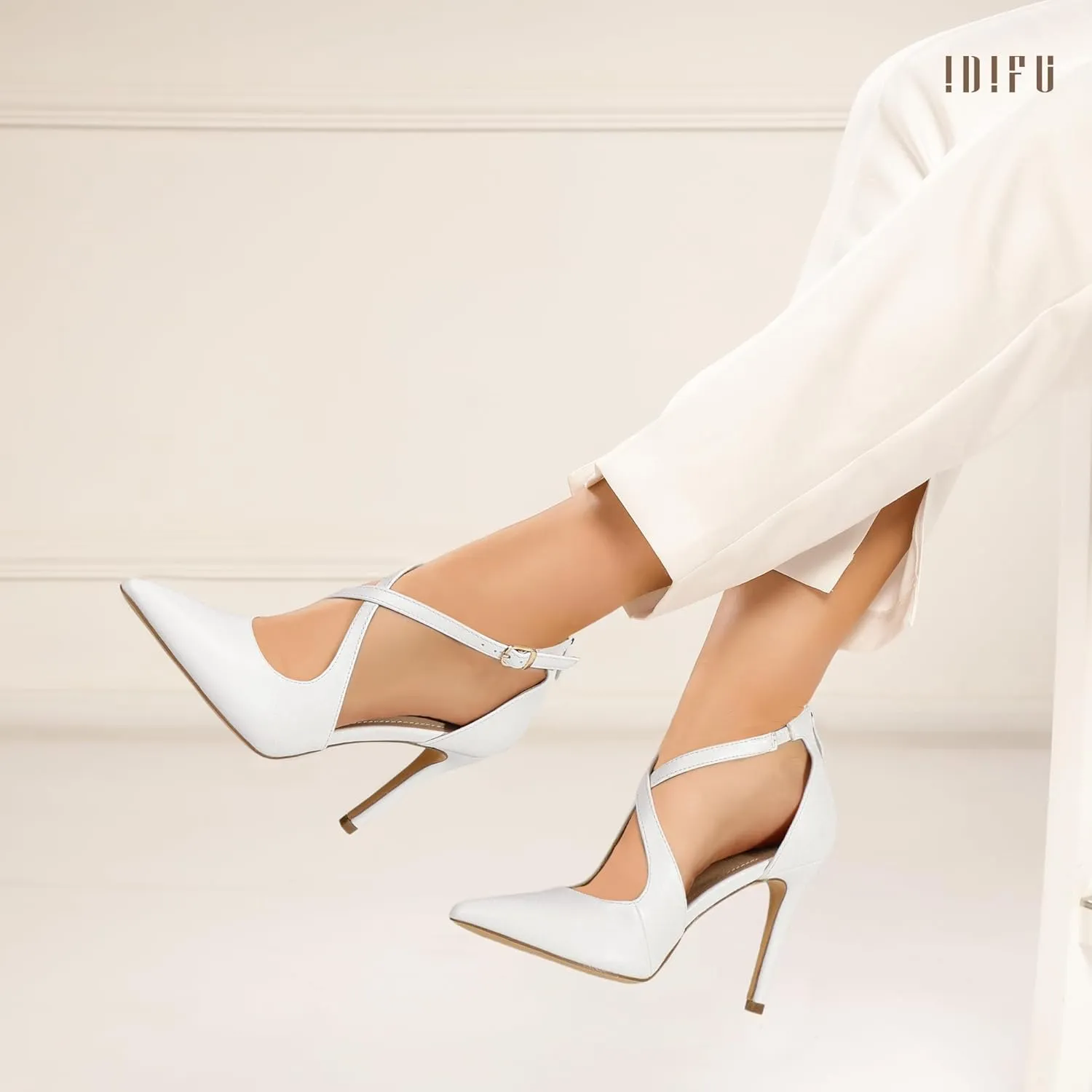 IDIFU IN4 Women's Pumps Closed Toe Stiletto Heels Strappy Wedding Bridal Office Homecoming Work Prom Dress Shoes Bride Comfortable Dressy Formal Pointed Toe Zip