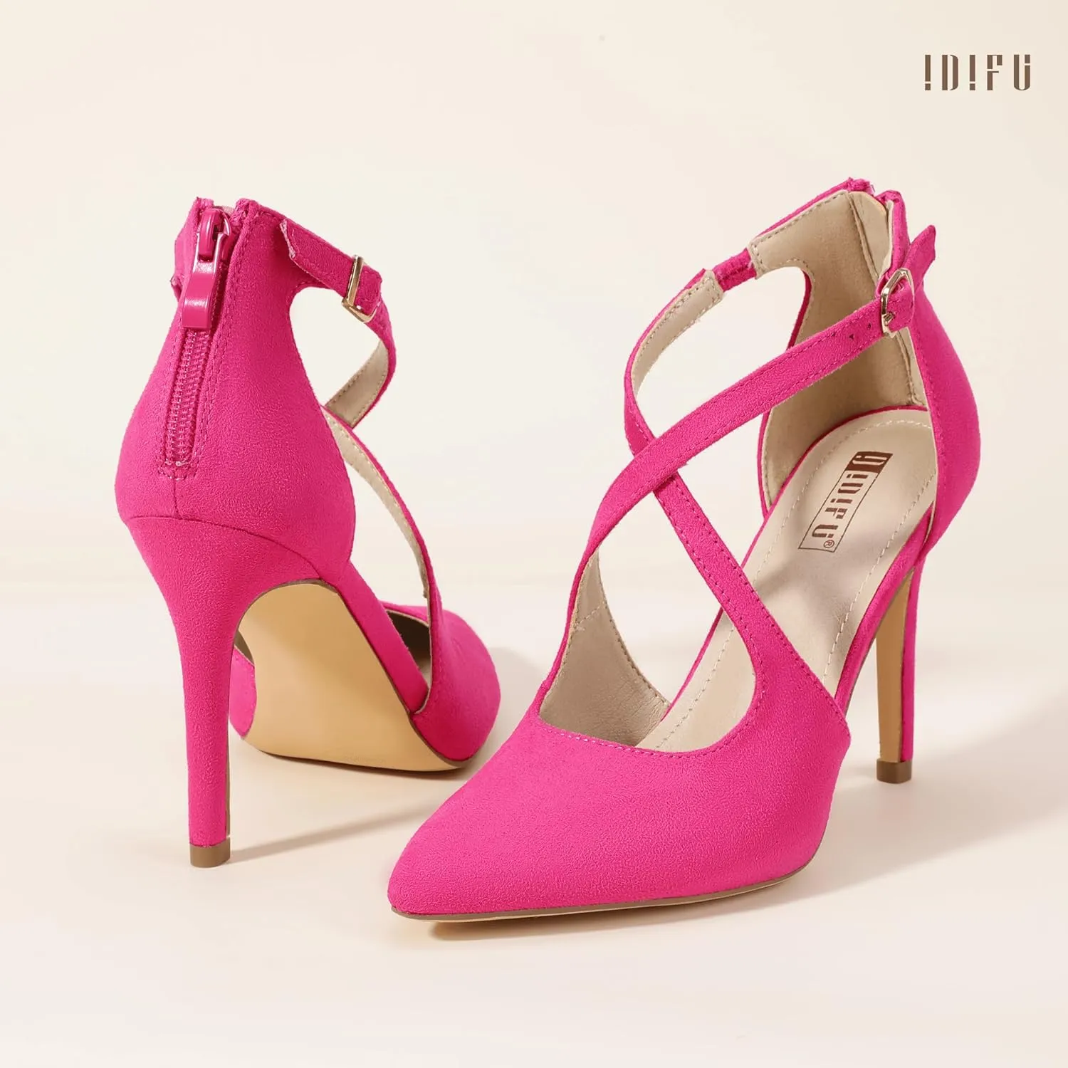 IDIFU IN4 Women's Pumps Closed Toe Stiletto Heels Strappy Wedding Bridal Office Homecoming Work Prom Dress Shoes Bride Comfortable Dressy Formal Pointed Toe Zip