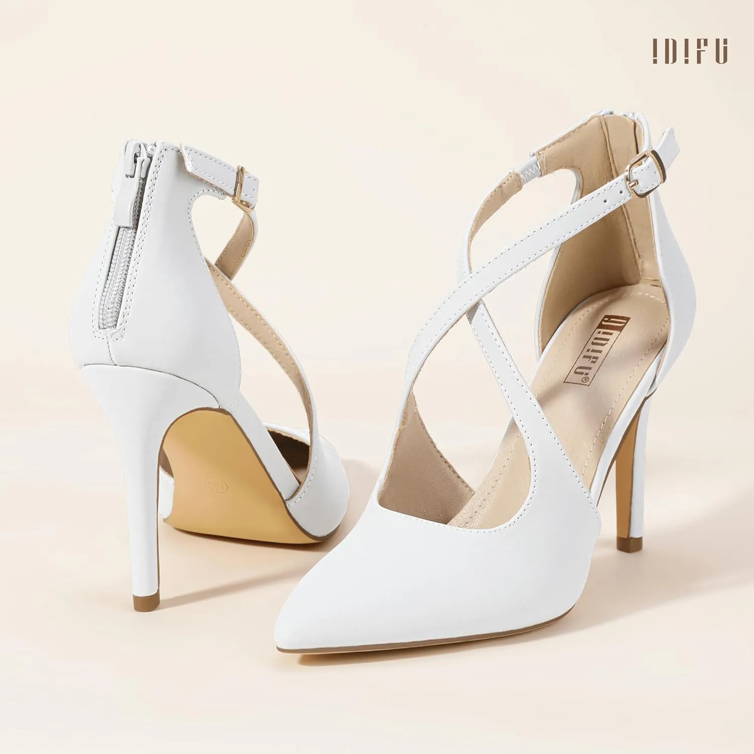 IDIFU IN4 Women's Pumps Closed Toe Stiletto Heels Strappy Wedding Bridal Office Homecoming Work Prom Dress Shoes Bride Comfortable Dressy Formal Pointed Toe Zip