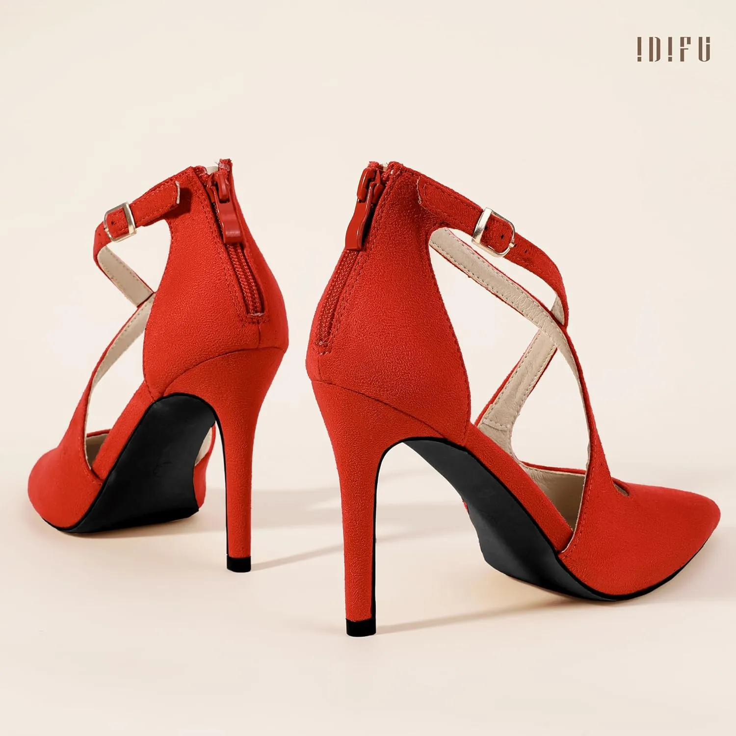 IDIFU IN4 Women's Pumps Closed Toe Stiletto Heels Strappy Wedding Bridal Office Homecoming Work Prom Dress Shoes Bride Comfortable Dressy Formal Pointed Toe Zip