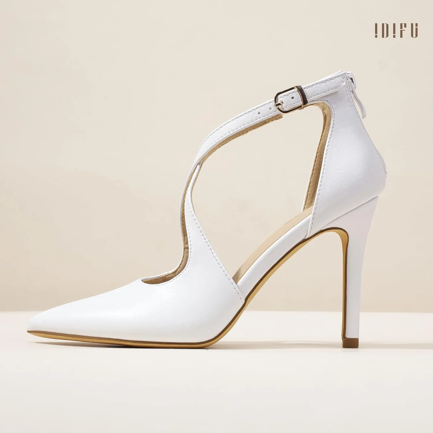 IDIFU IN4 Women's Pumps Closed Toe Stiletto Heels Strappy Wedding Bridal Office Homecoming Work Prom Dress Shoes Bride Comfortable Dressy Formal Pointed Toe Zip
