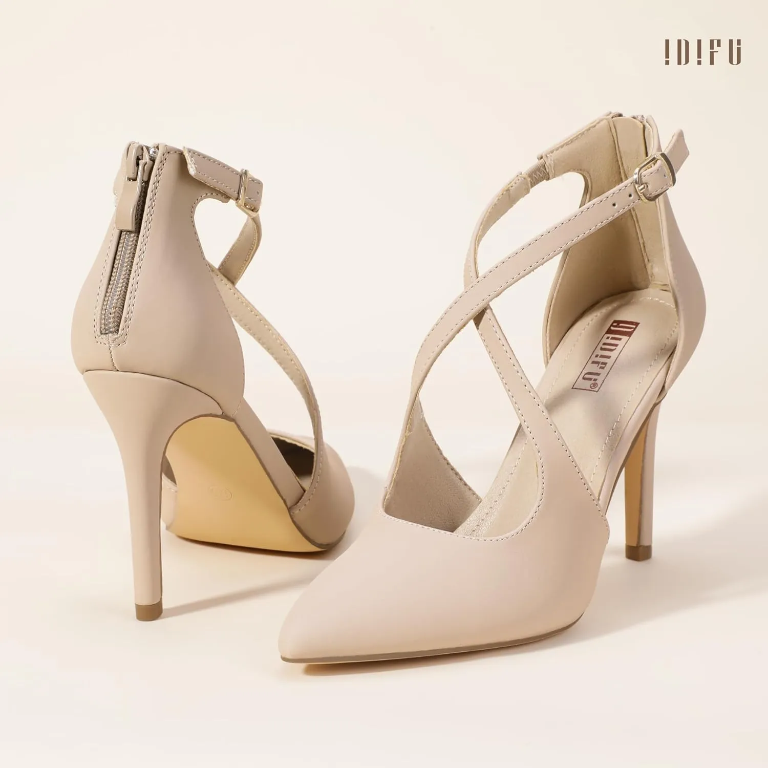 IDIFU IN4 Women's Pumps Closed Toe Stiletto Heels Strappy Wedding Bridal Office Homecoming Work Prom Dress Shoes Bride Comfortable Dressy Formal Pointed Toe Zip