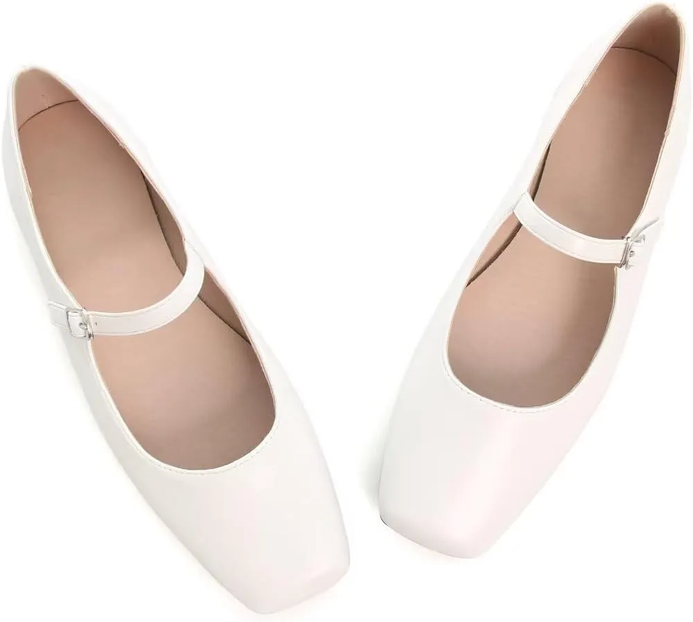 INEELUYI Women's Mary Jane Flats Retro Square Toe Soft Ballet Flats Comfort One Line Strap Dress Flats