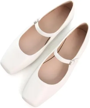 INEELUYI Women's Mary Jane Flats Retro Square Toe Soft Ballet Flats Comfort One Line Strap Dress Flats