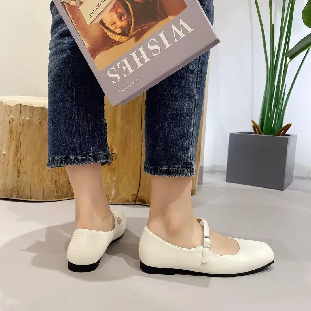 INEELUYI Women's Mary Jane Flats Retro Square Toe Soft Ballet Flats Comfort One Line Strap Dress Flats