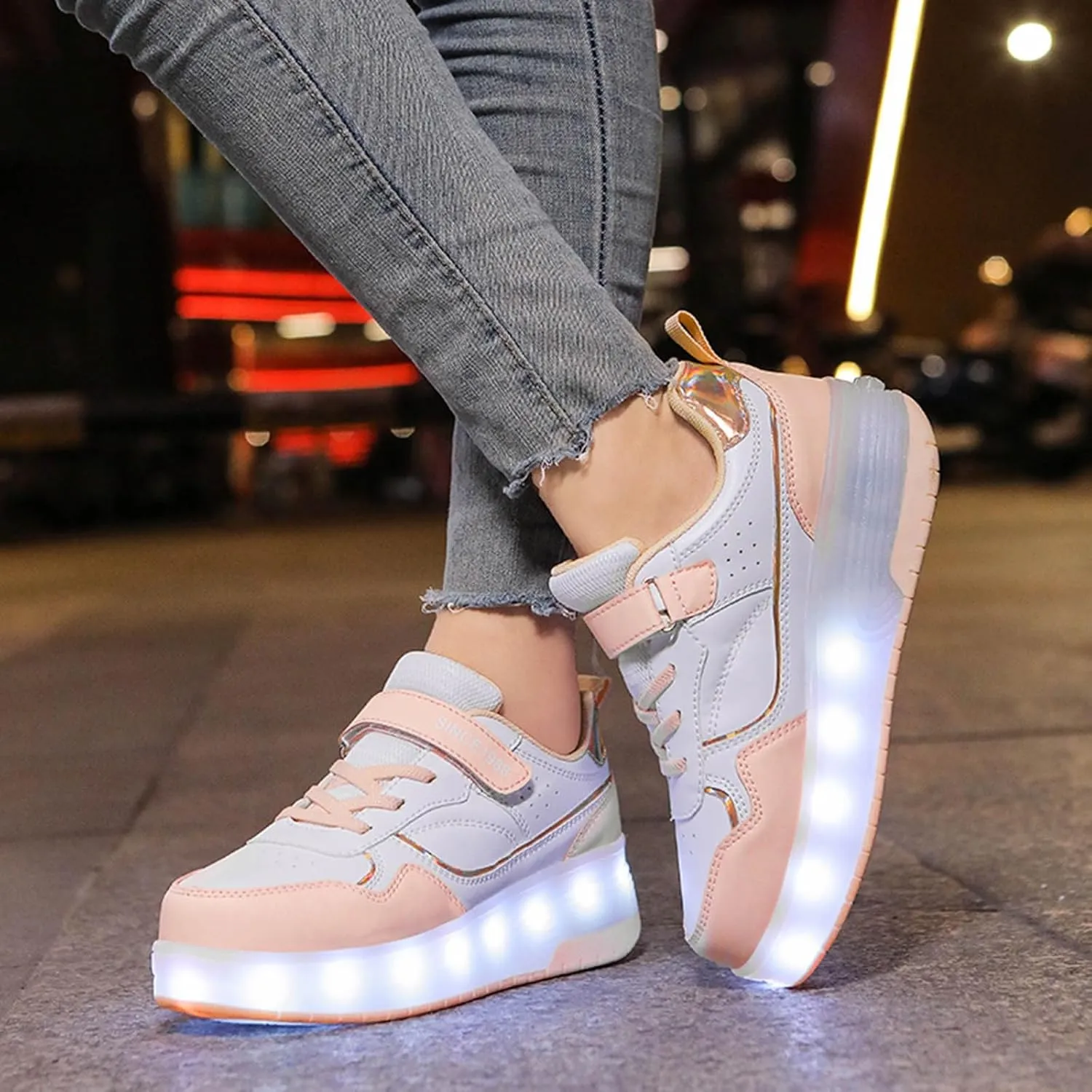 IWIHMIV Roller Shoes with Wheels for Boys Girls LED Light Up Rechargeable Sport Sneaker for Boys Skates Boys Sneakers for Girls