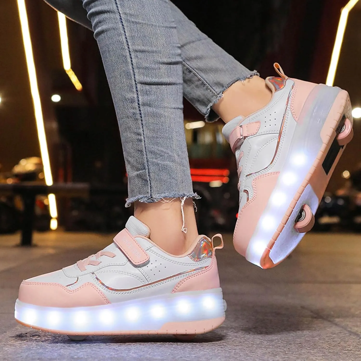 IWIHMIV Roller Shoes with Wheels for Boys Girls LED Light Up Rechargeable Sport Sneaker for Boys Skates Boys Sneakers for Girls