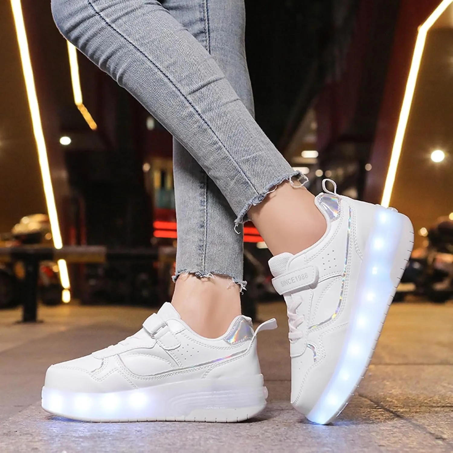 IWIHMIV Roller Shoes with Wheels for Boys Girls LED Light Up Rechargeable Sport Sneaker for Boys Skates Boys Sneakers for Girls