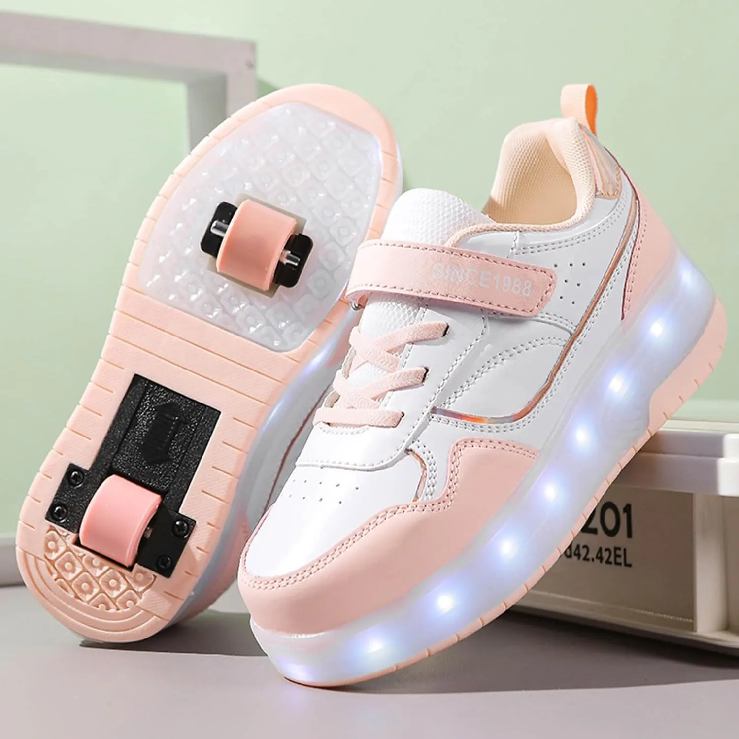 IWIHMIV Roller Shoes with Wheels for Boys Girls LED Light Up Rechargeable Sport Sneaker for Boys Skates Boys Sneakers for Girls