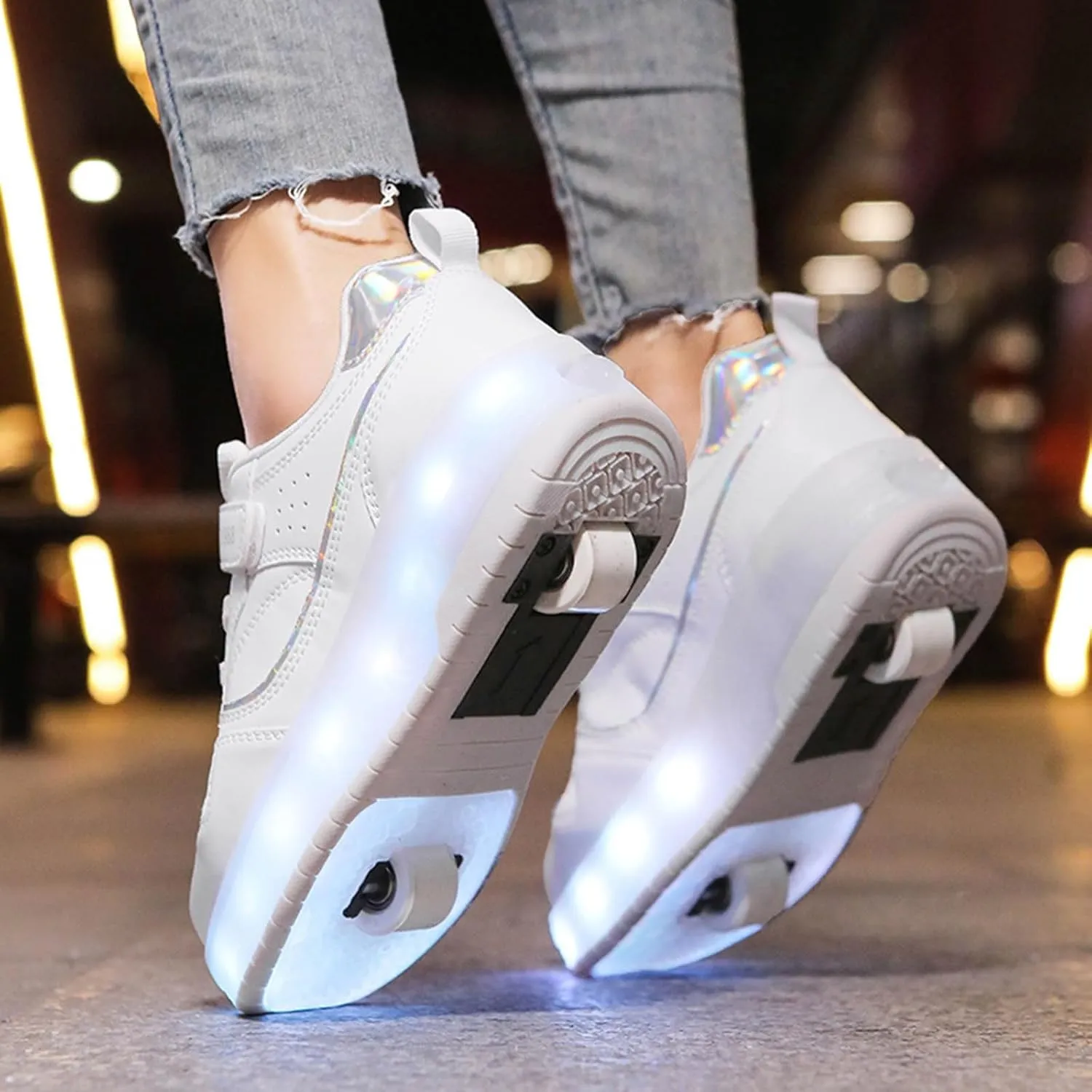 IWIHMIV Roller Shoes with Wheels for Boys Girls LED Light Up Rechargeable Sport Sneaker for Boys Skates Boys Sneakers for Girls