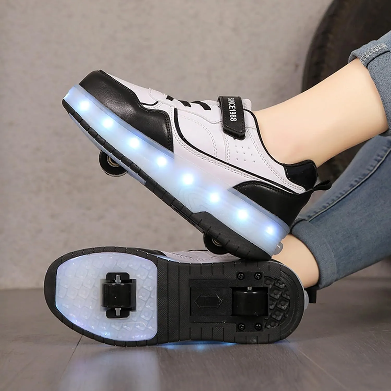 IWIHMIV Roller Shoes with Wheels for Boys Girls LED Light Up Rechargeable Sport Sneaker for Boys Skates Boys Sneakers for Girls