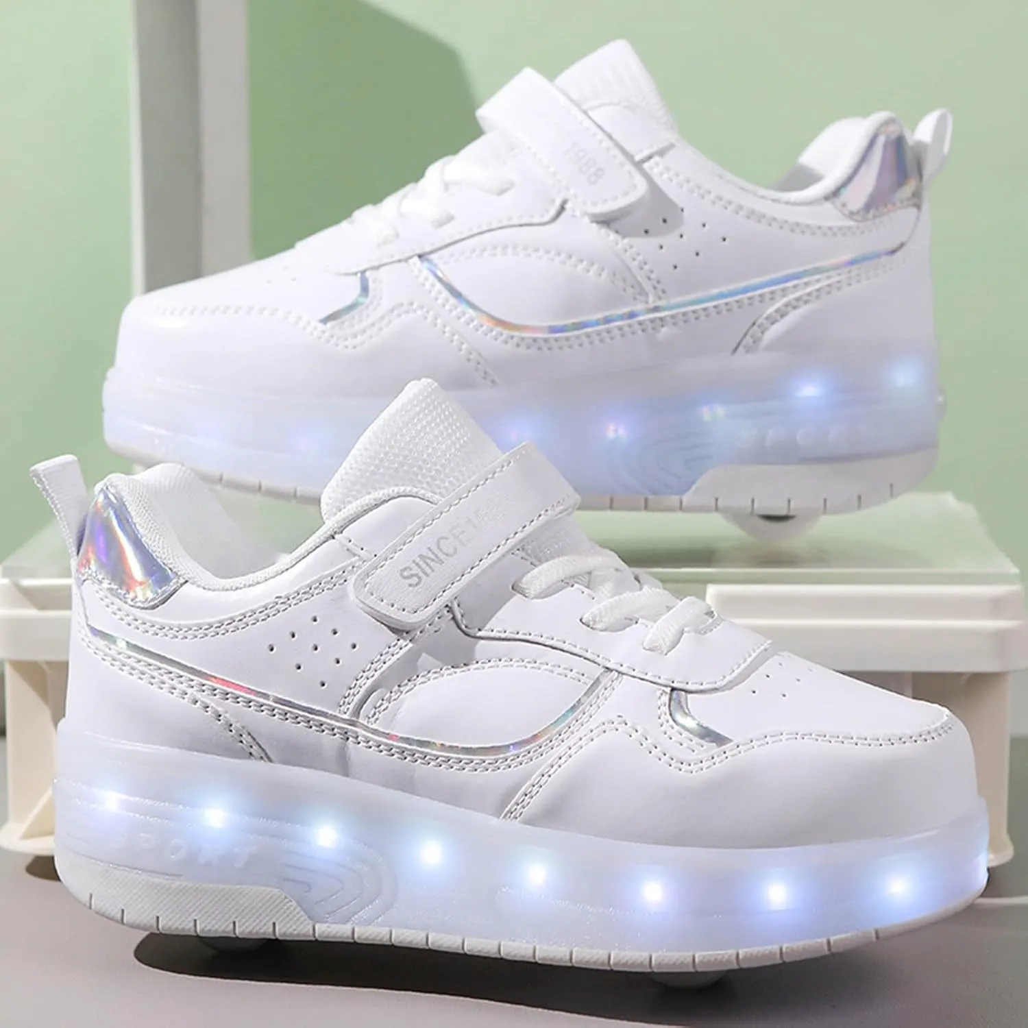 IWIHMIV Roller Shoes with Wheels for Boys Girls LED Light Up Rechargeable Sport Sneaker for Boys Skates Boys Sneakers for Girls