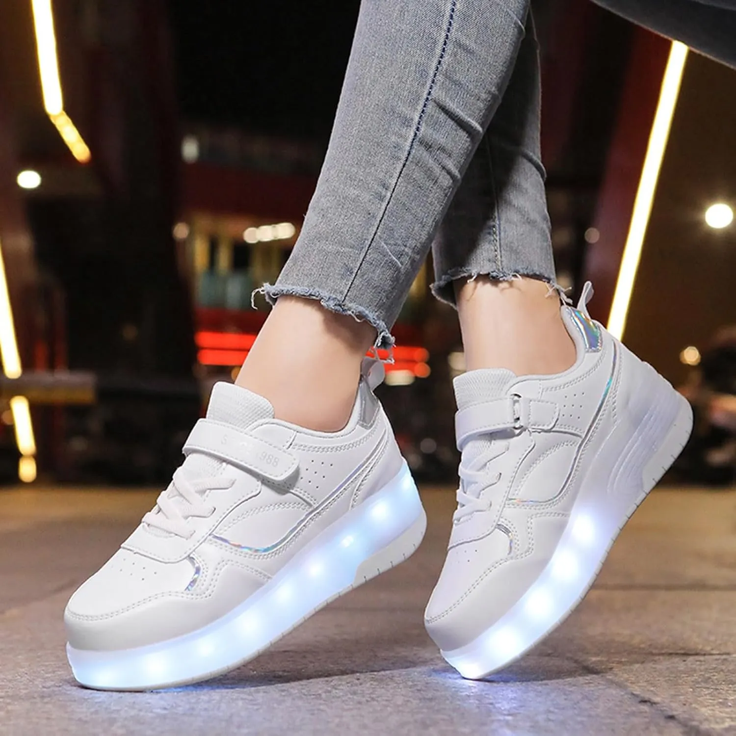 IWIHMIV Roller Shoes with Wheels for Boys Girls LED Light Up Rechargeable Sport Sneaker for Boys Skates Boys Sneakers for Girls