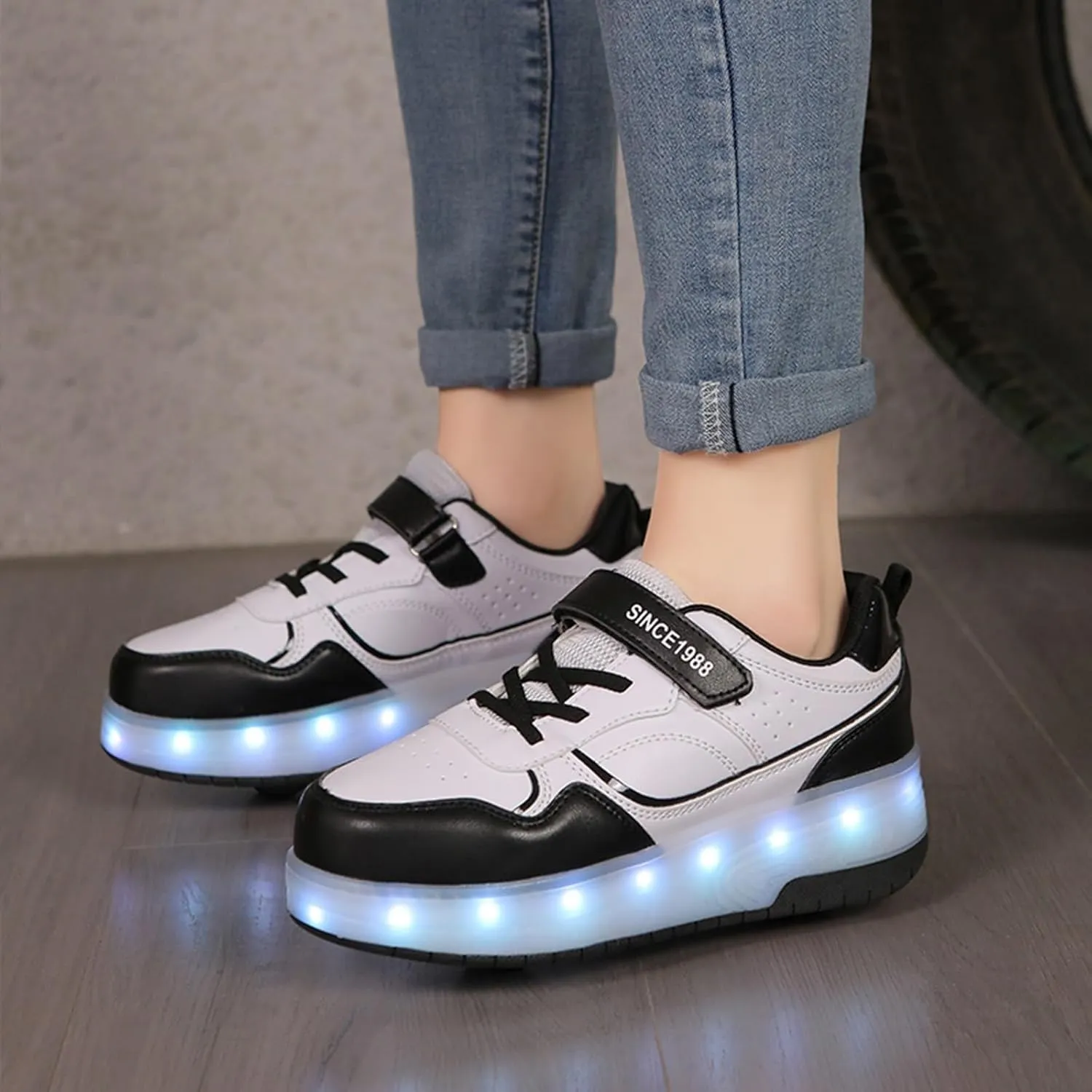IWIHMIV Roller Shoes with Wheels for Boys Girls LED Light Up Rechargeable Sport Sneaker for Boys Skates Boys Sneakers for Girls