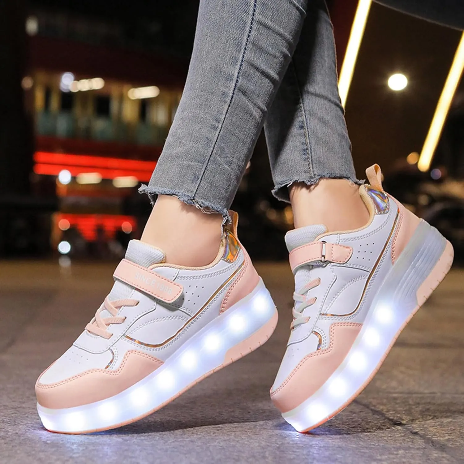 IWIHMIV Roller Shoes with Wheels for Boys Girls LED Light Up Rechargeable Sport Sneaker for Boys Skates Boys Sneakers for Girls