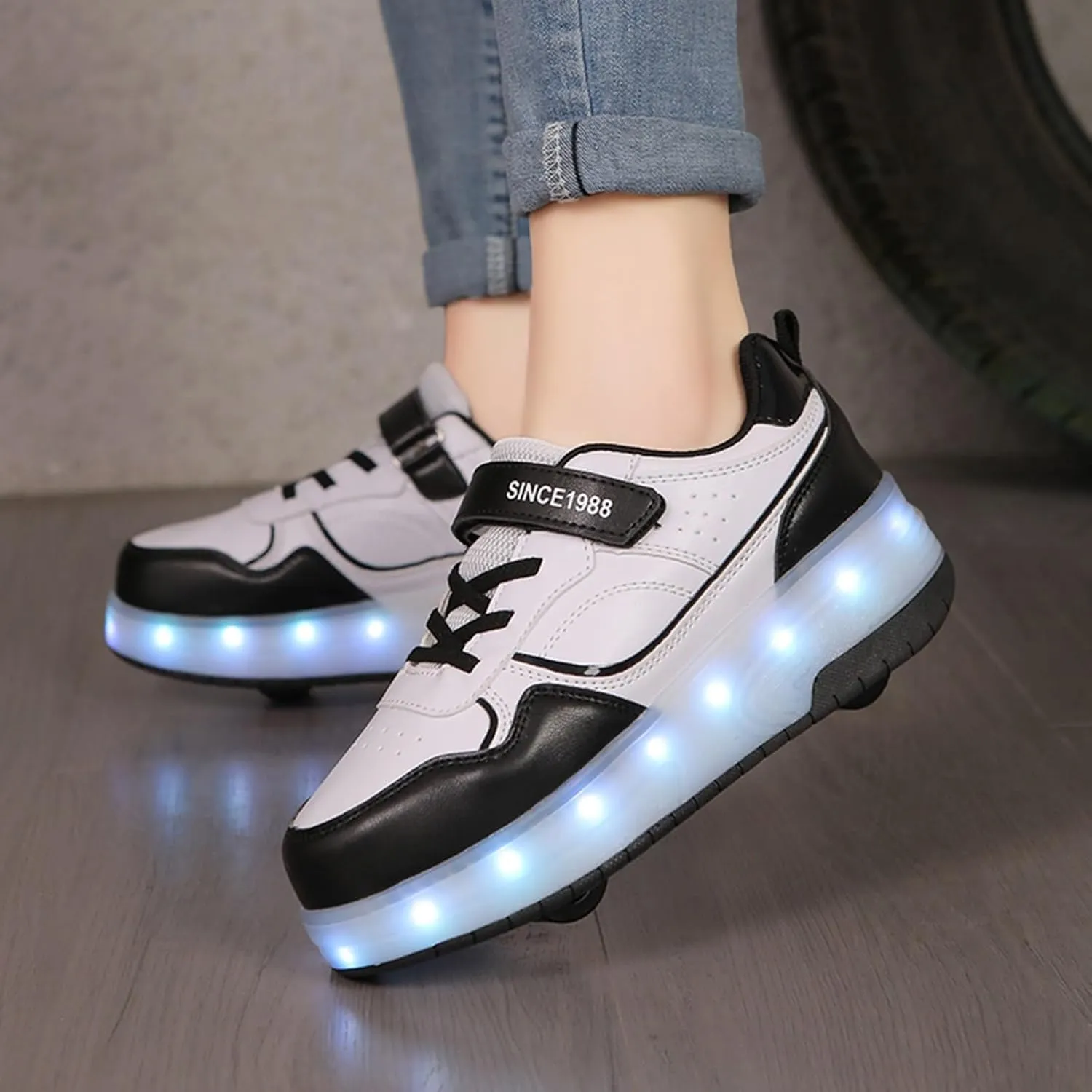 IWIHMIV Roller Shoes with Wheels for Boys Girls LED Light Up Rechargeable Sport Sneaker for Boys Skates Boys Sneakers for Girls