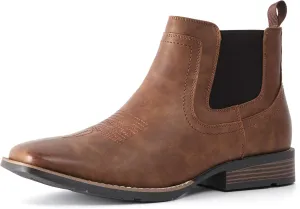 IXU Cowboy Boots For Men Square Toe Ankle Boots Western Chelsea Boot Casual Dress Slip On Men Shoes