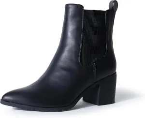J. Adams Andi Booties for Women - Pointed Toe Mid Heel Slip on Chelsea Boots - Vegan Leather Ankle Boots - Comfortable Fall Boots for Women