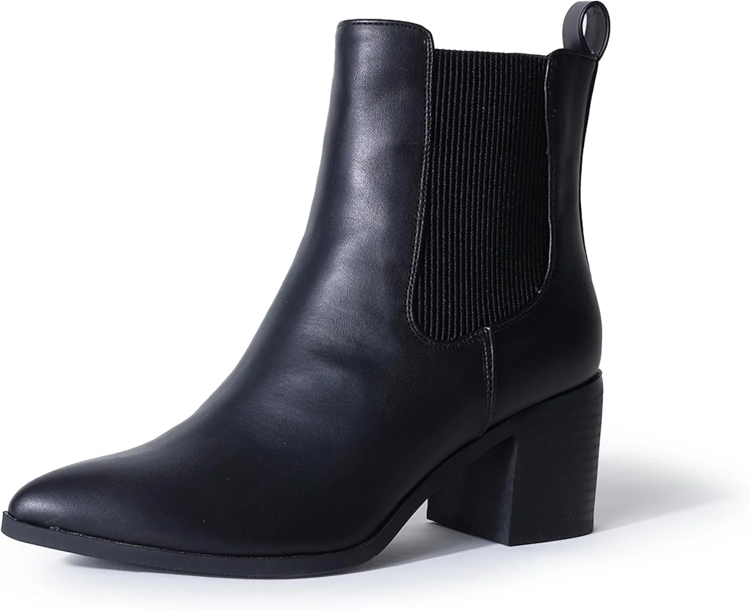 J. Adams Andi Booties for Women - Pointed Toe Mid Heel Slip on Chelsea Boots - Vegan Leather Ankle Boots - Comfortable Fall Boots for Women