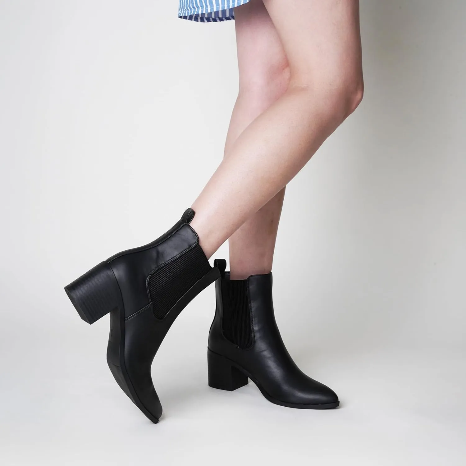 J. Adams Andi Booties for Women - Pointed Toe Mid Heel Slip on Chelsea Boots - Vegan Leather Ankle Boots - Comfortable Fall Boots for Women