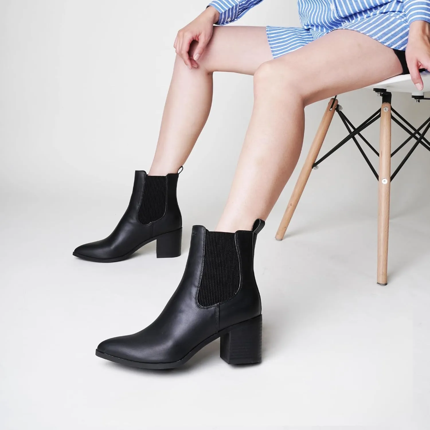 J. Adams Andi Booties for Women - Pointed Toe Mid Heel Slip on Chelsea Boots - Vegan Leather Ankle Boots - Comfortable Fall Boots for Women